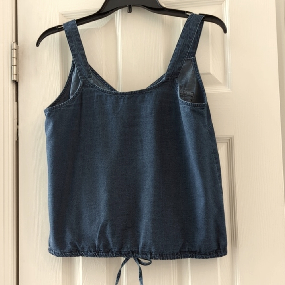 Derek Heart Denim Top Drawstring Tie Waist Button Up Size Small - Picture 7 of 12